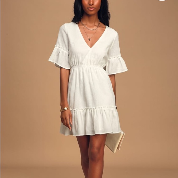 Lulu’s Sunshine Daydream White Short Sleeve Cutout Mini Dress - Picture 1 of 5